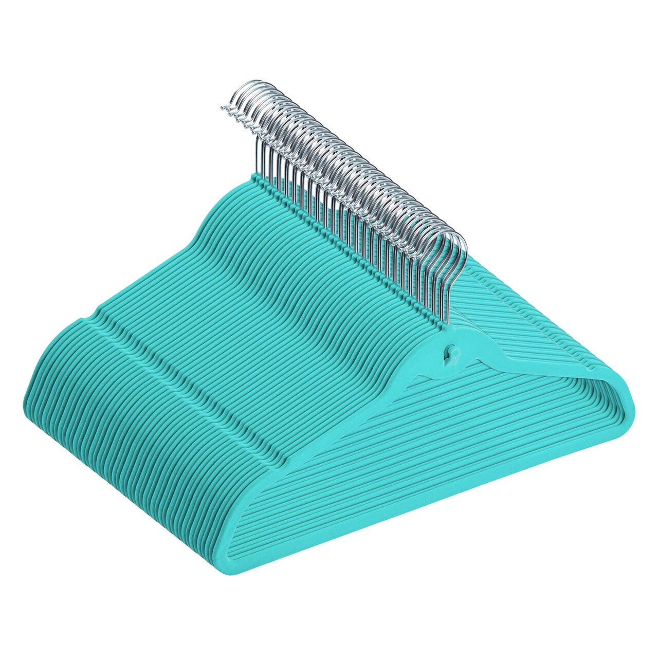 Juvale Velvet Clothes Hangers with Cascading Hooks - Anti-Slip Stackable Velvet Hangers - Mini Hanger Hooks for Layering - Pack of 50, 17.5 in, Teal